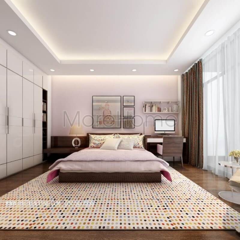 Tường phòng ngủ được hoàn thiện hơn bằng cách trang trí nó bằng các tranh treo tường độc đáo.