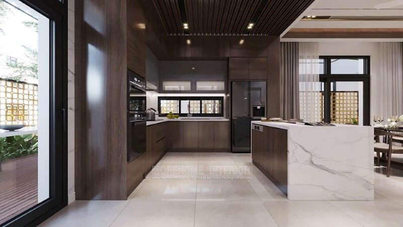 .
Mẫu tủ bếp gỗ chữ L với thiết kế hiện đại, đa năng sẽ giúp tăng độ thẩm mỹ cho phòng bếp và làm cho không gian nướng trở nên hứng khởi hơn bằng cách ngăn nắp.