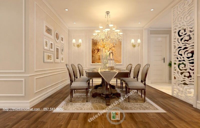 Bộ bàn ăn 6 chỗ được thiết kế tinh tế giúp tạo nên những bữa ăn ngon lại ấm áp hơn.